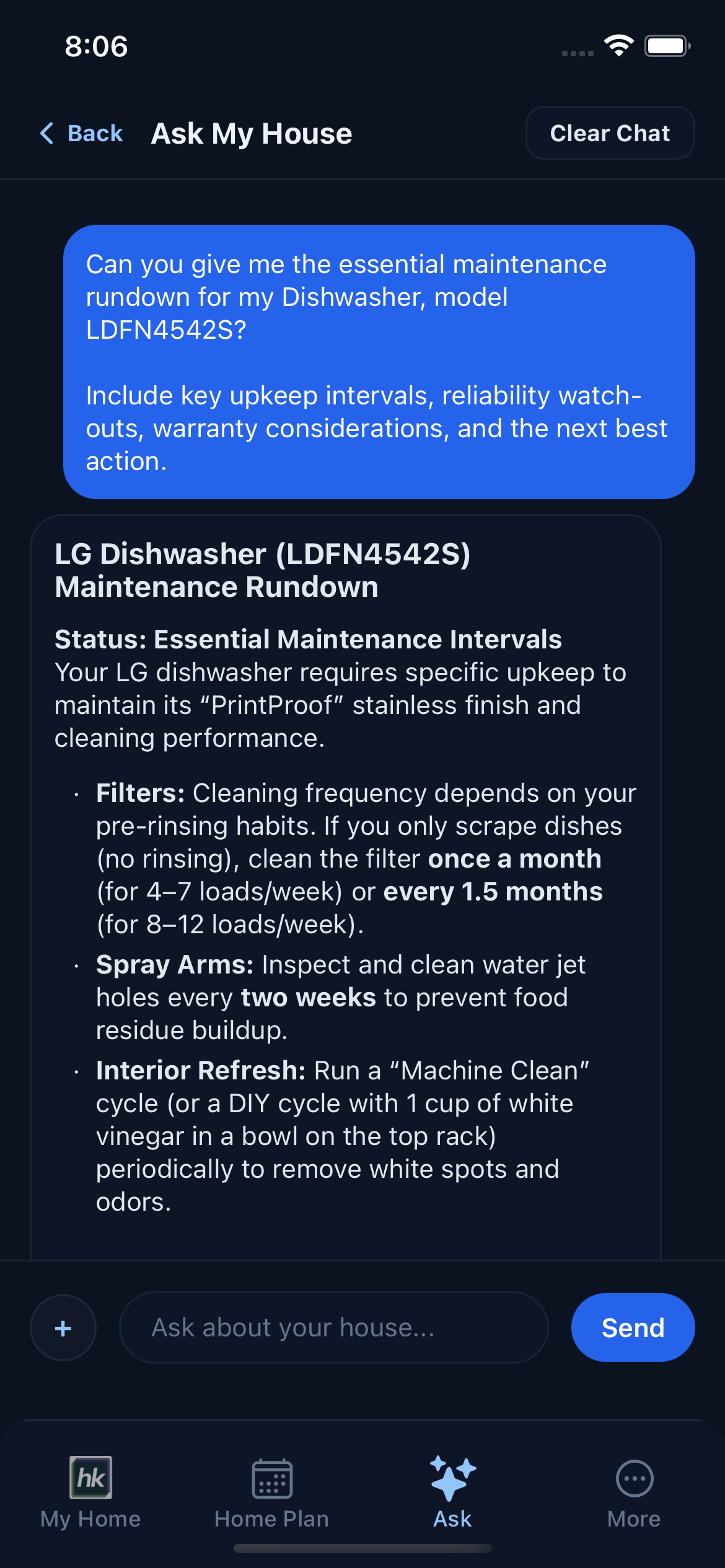 Ask My House AI chat