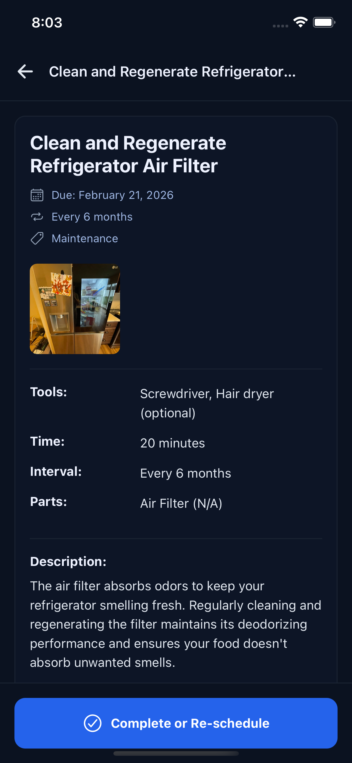 Maintenance task detail